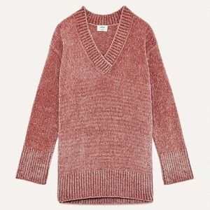 Wilfred Aritzia Violetta Chenille V-Neck Wife Sleeve Sweater in Rose Mauve